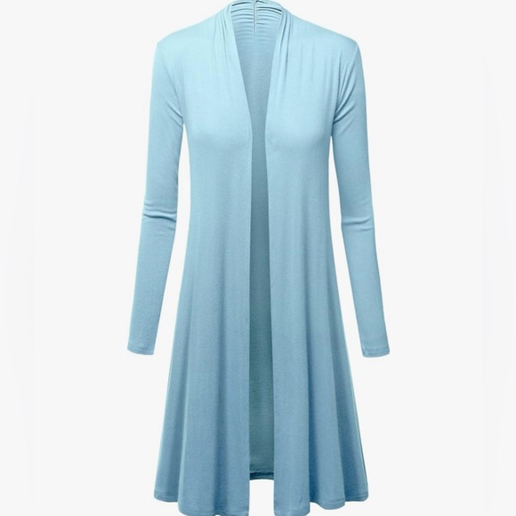 Solid Long Sleeve Open Front Long Cardigan -aqua - Picture 2 of 5